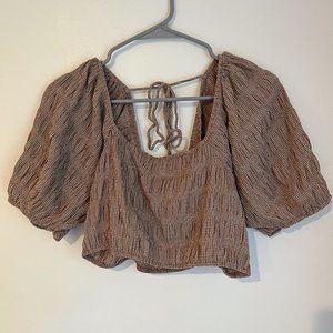 NWT Cider Brown Gingham Puff Sleeve Crop Top XL